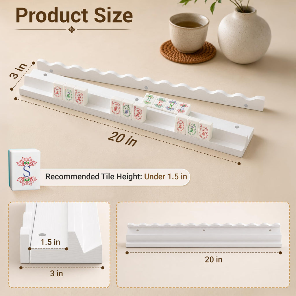 White Scalloped Wooden Mahjong Racks with Pushers Set of 4 N46160
