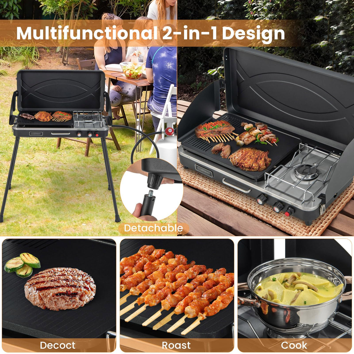 2-Burner Camping Stove with Removable Leg Stand E3776