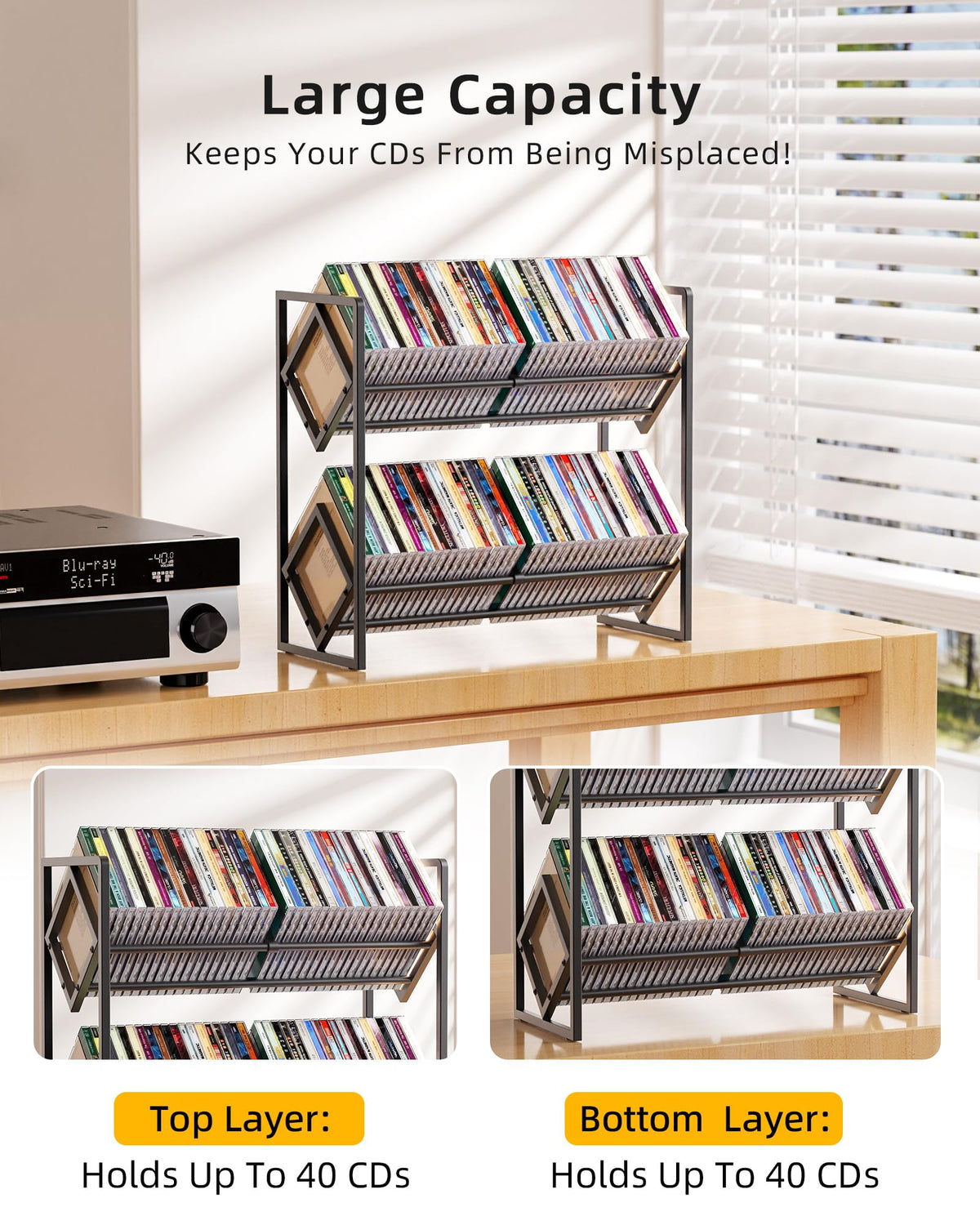 2-Tier Metal CD Storage Shelf with Adjustable Divider G3582
