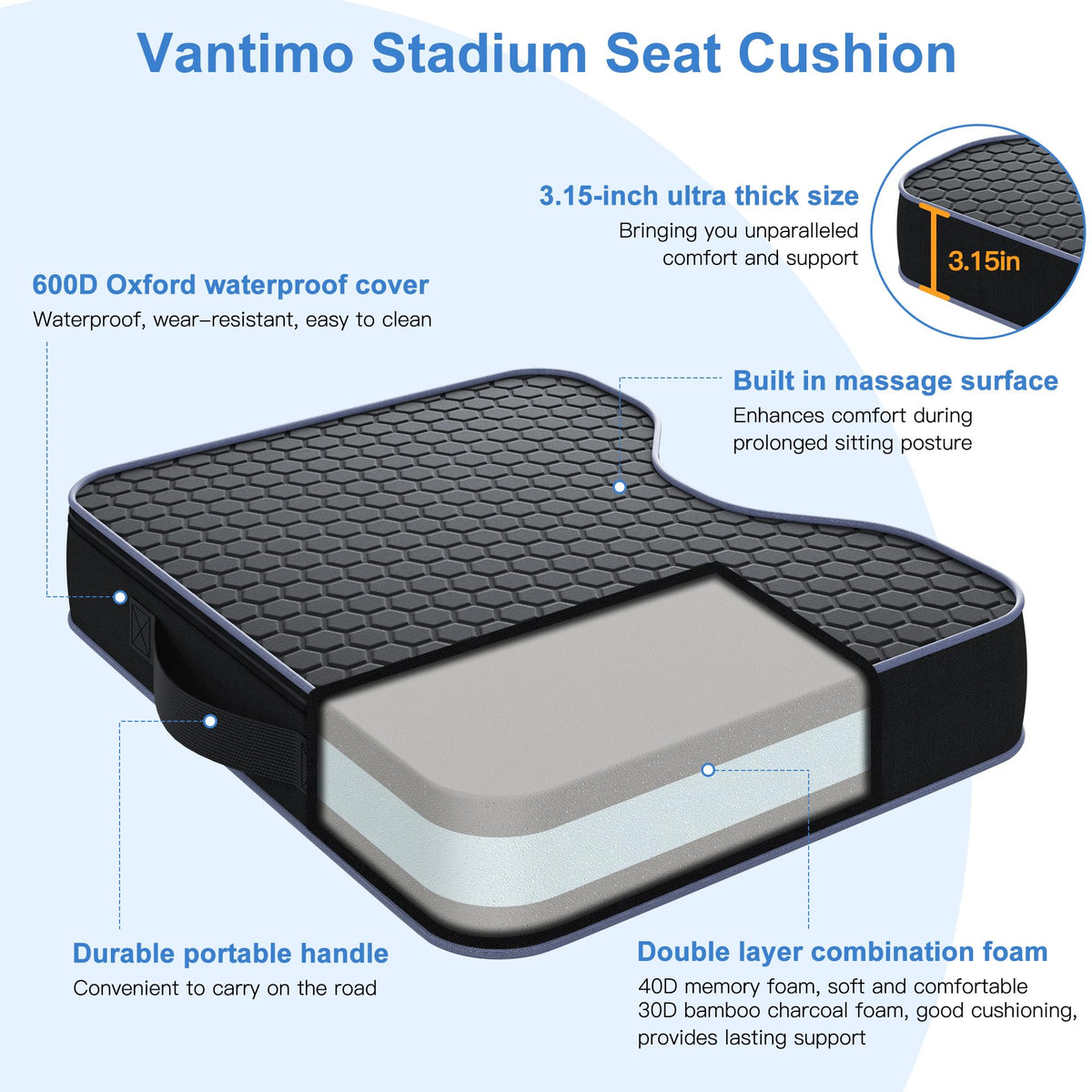 2 Pack Extra Thick Portable Bleacher Seat Cushions with Memory Foam M264893