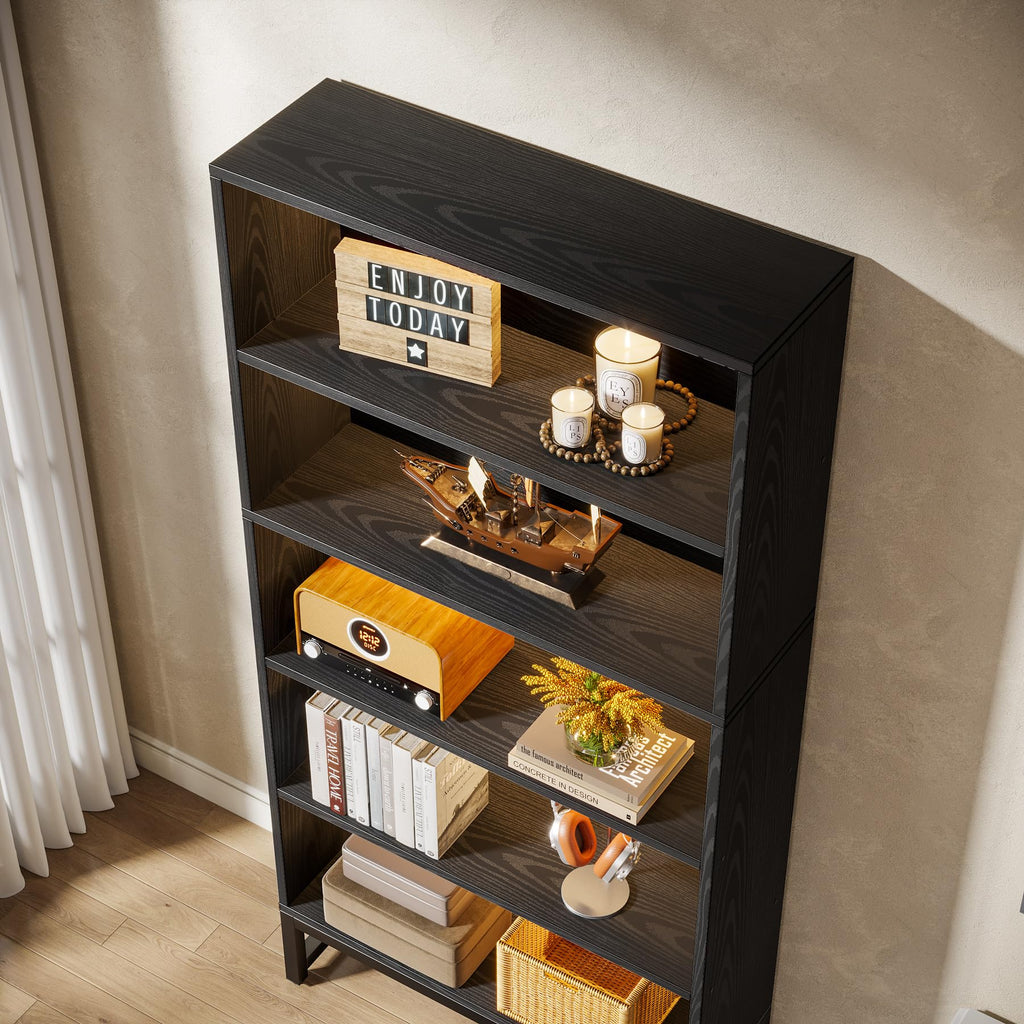 Black 70.8” 5-Tier Bookcase with LED Lights J632
