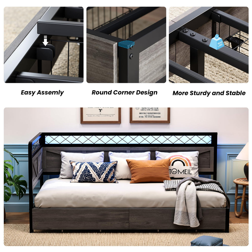Twin Corner Bed Frame with Storage Drawers Z6049