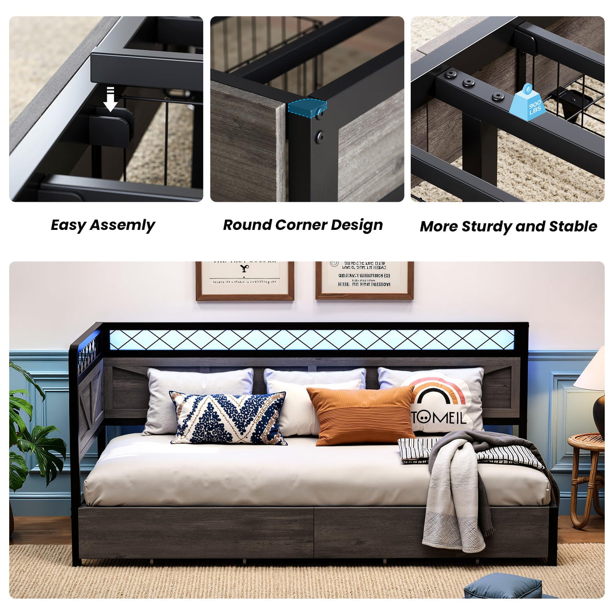 Twin Corner Bed Frame with Storage Drawers Z6049