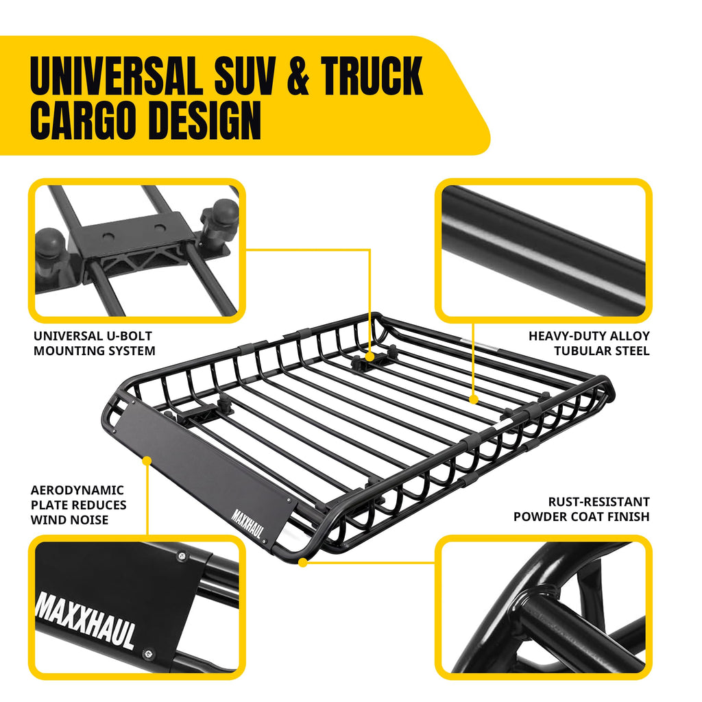Steel Roof Rack Cargo Basket, 46" x 36" x 4.5", 150 lb Capacity R850