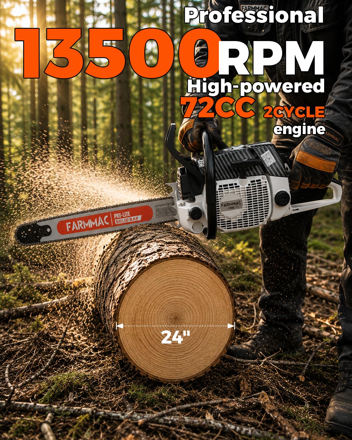 72cc 2-Cycle Gas Chainsaw with 24 Inch Bar V13777