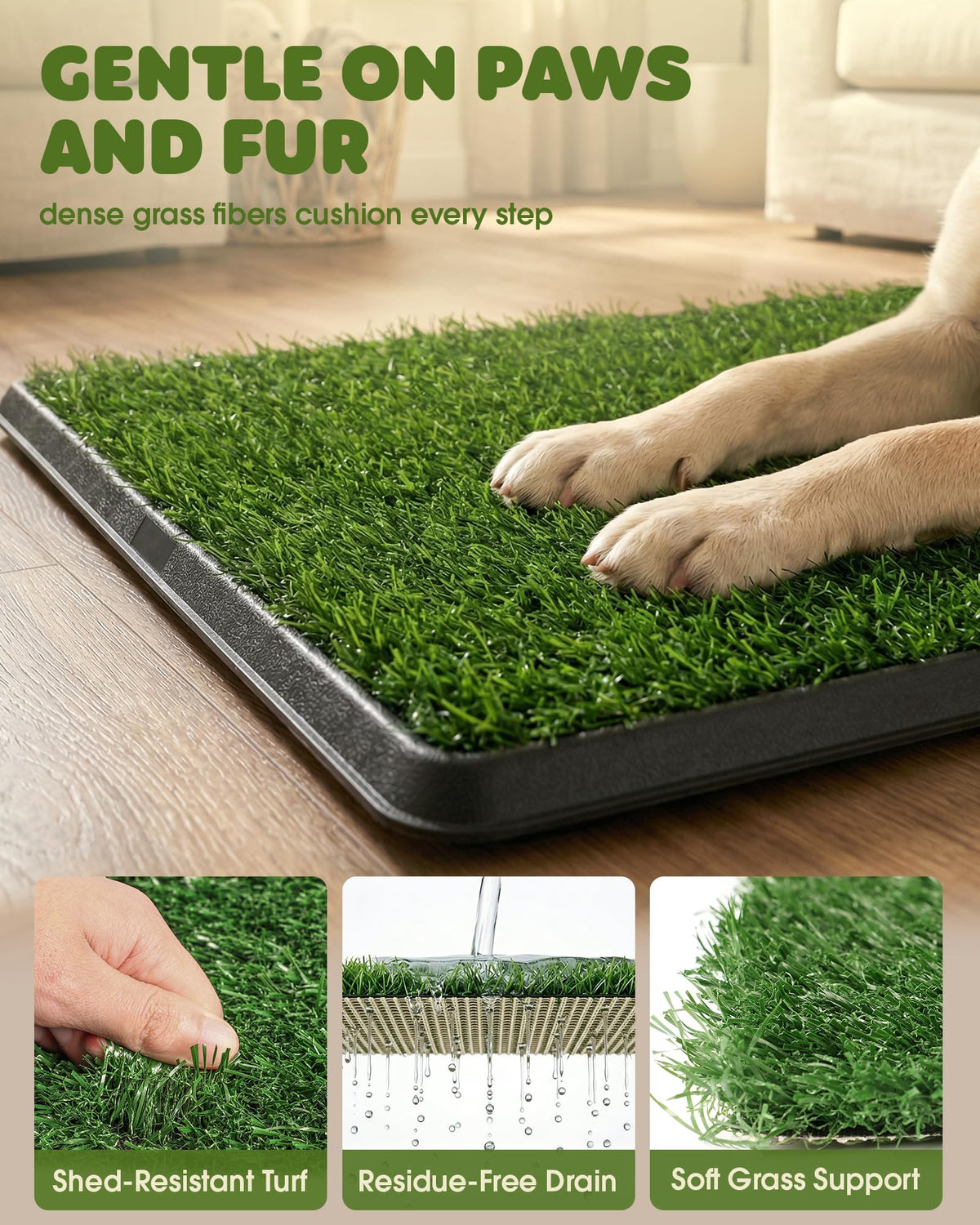 Grass Pad for Dogs Potty, 3-Layer Reusable, Washable, 30 x 20 in Q3765
