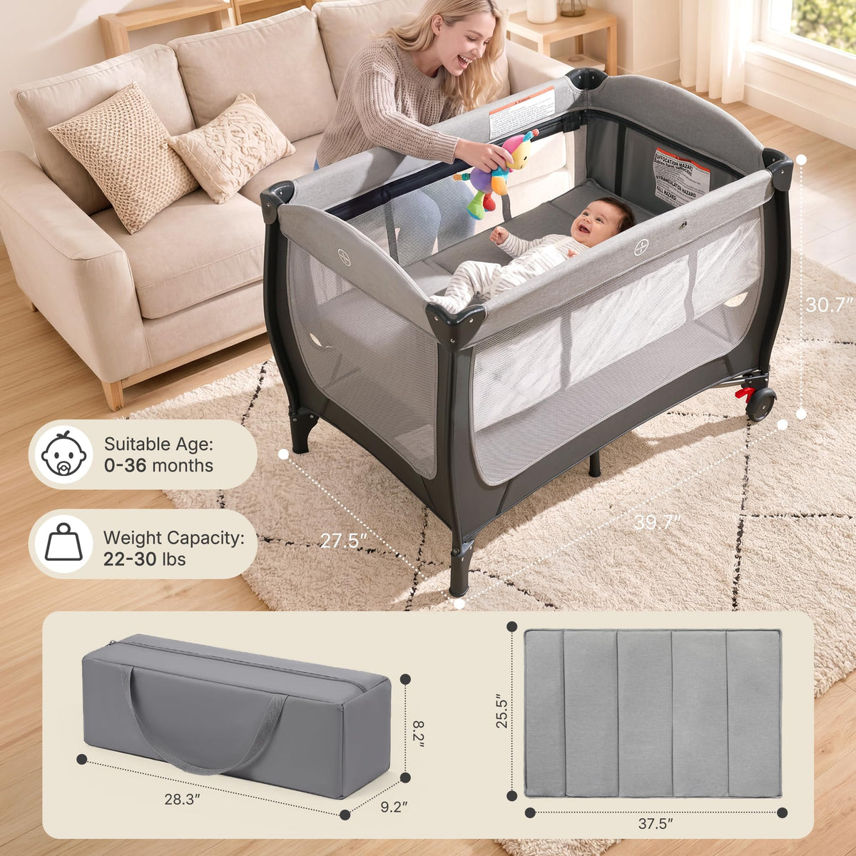 4-in-1 Pack and Play with Bassinet, Gray A937990