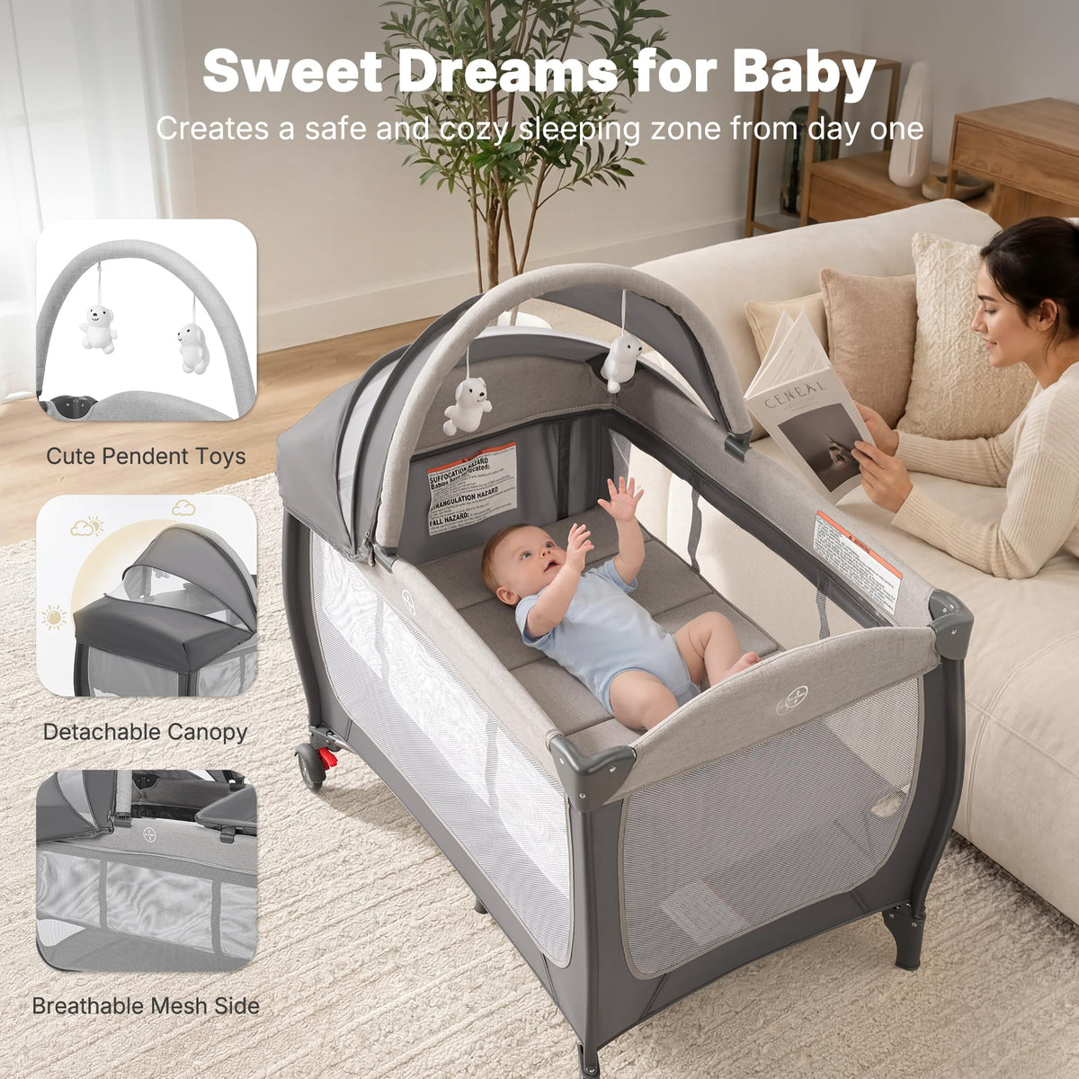 4-in-1 Pack and Play with Bassinet, Gray A937990