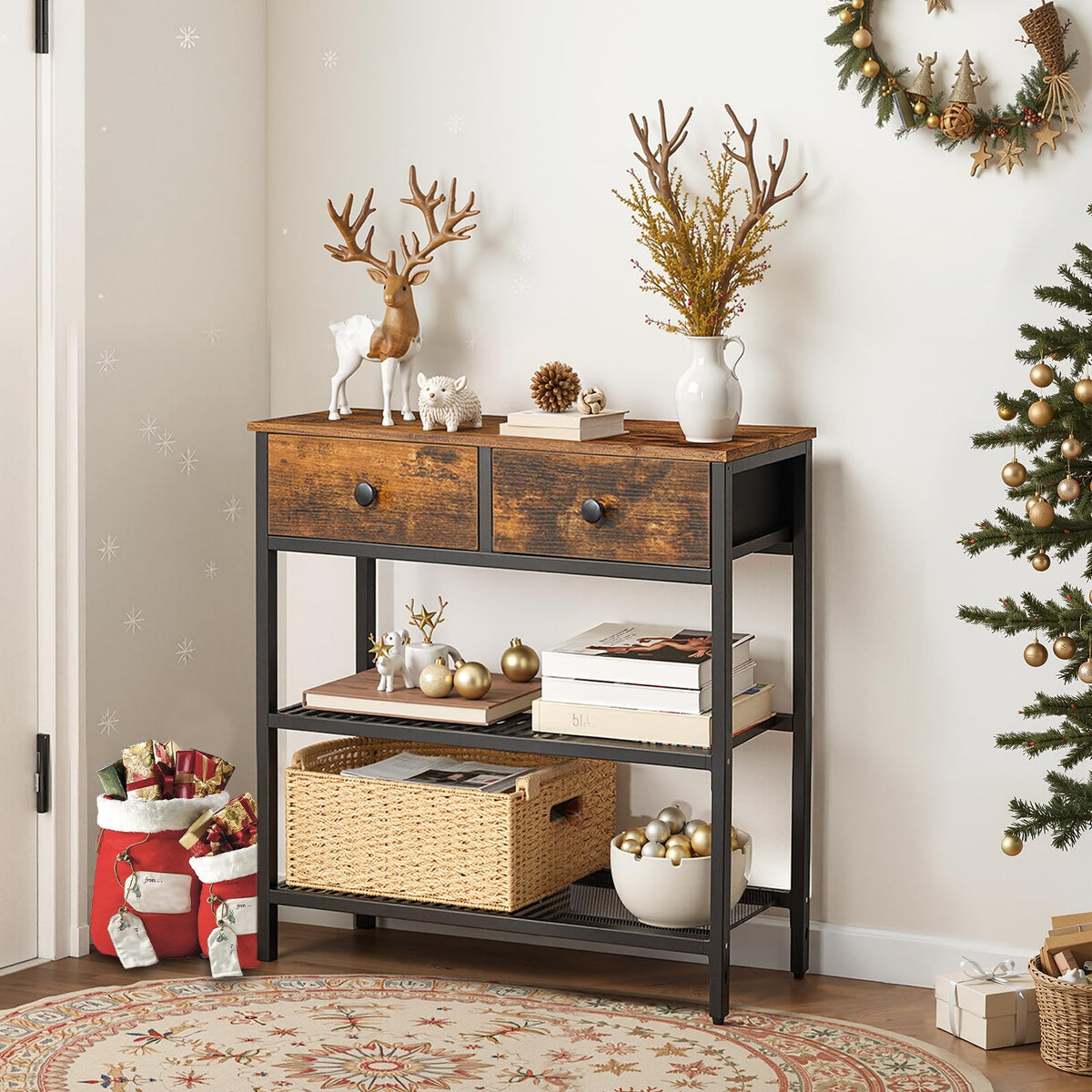 29.5" Narrow Console Table with 2 Fabric Drawers L959881