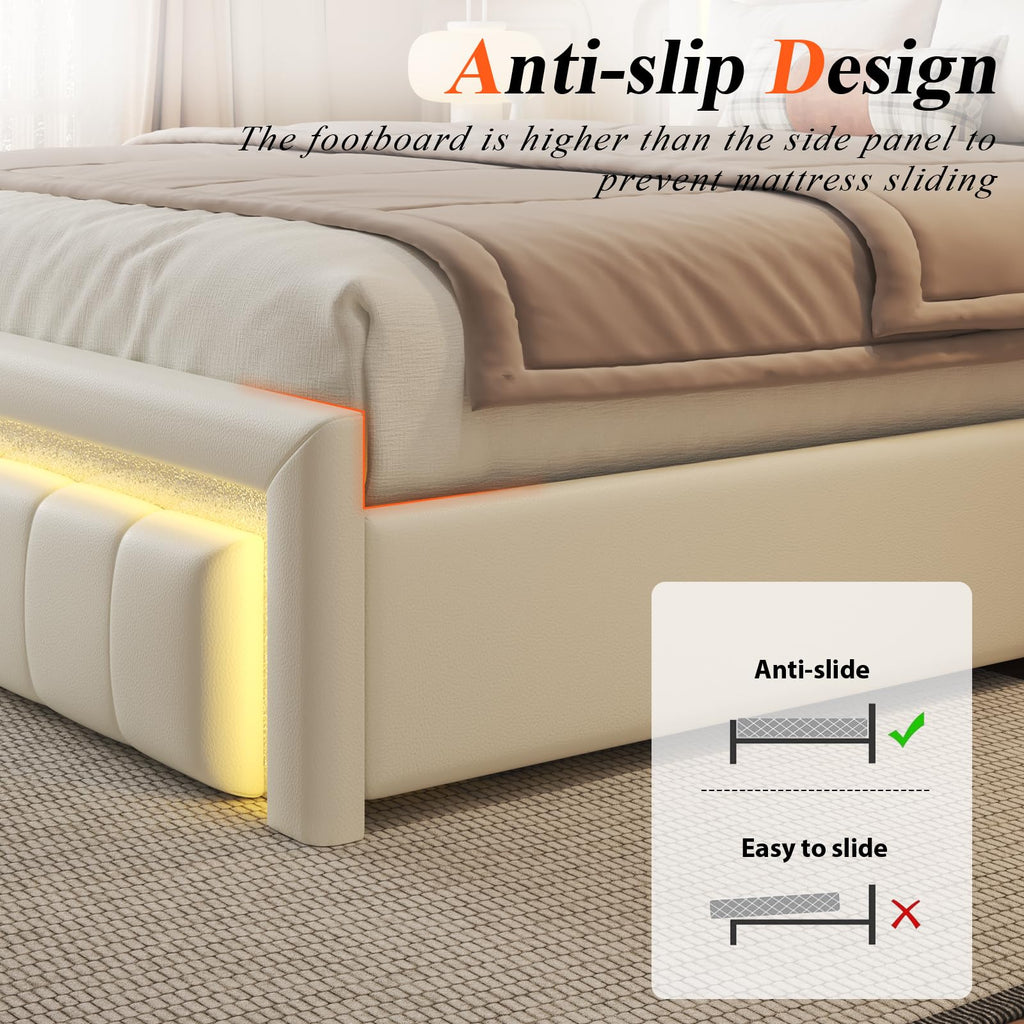 White Upholstered Full Bed Frame with Storage Drawers F3477