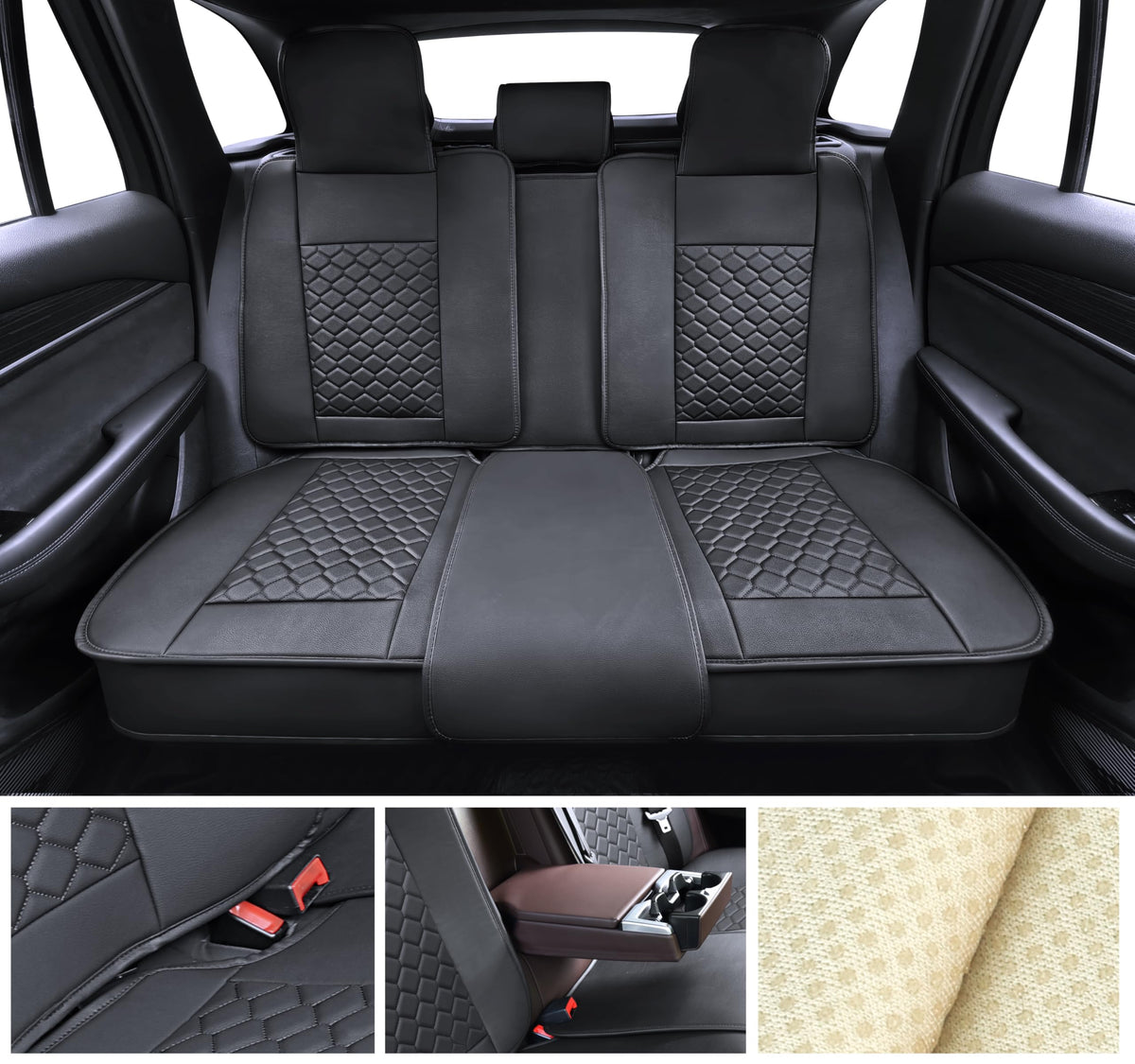 Leather Waterproof Car Seat Cover Full Set Black M9499