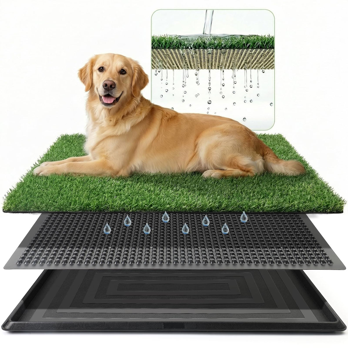 Grass Pad for Dogs Potty, 3-Layer Reusable, Washable, 30 x 20 in Q3765