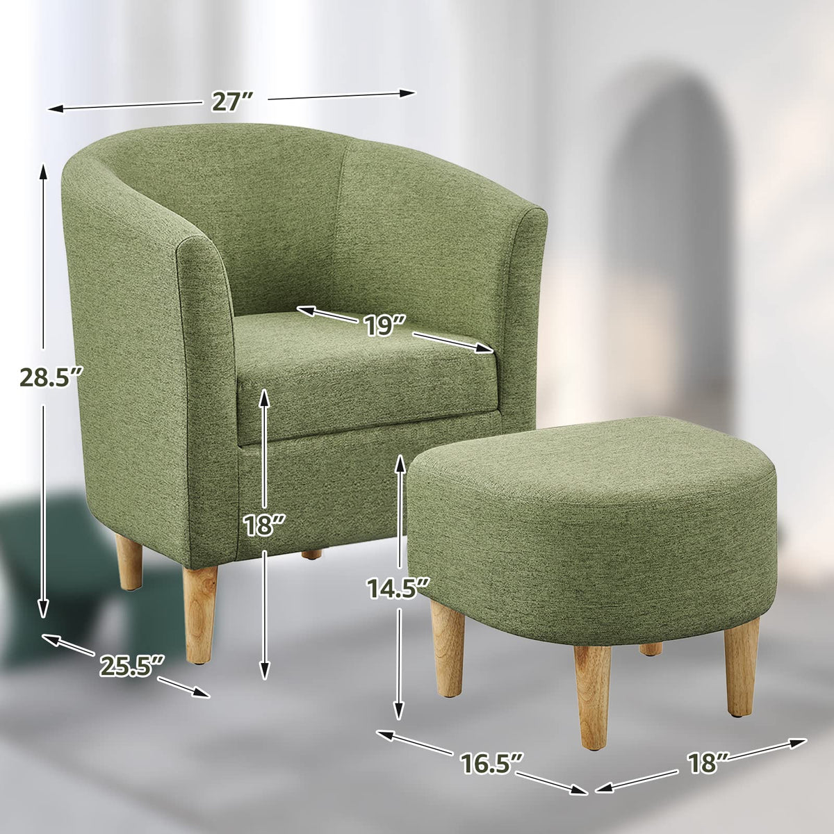 Green Accent Chair with Ottoman L8787