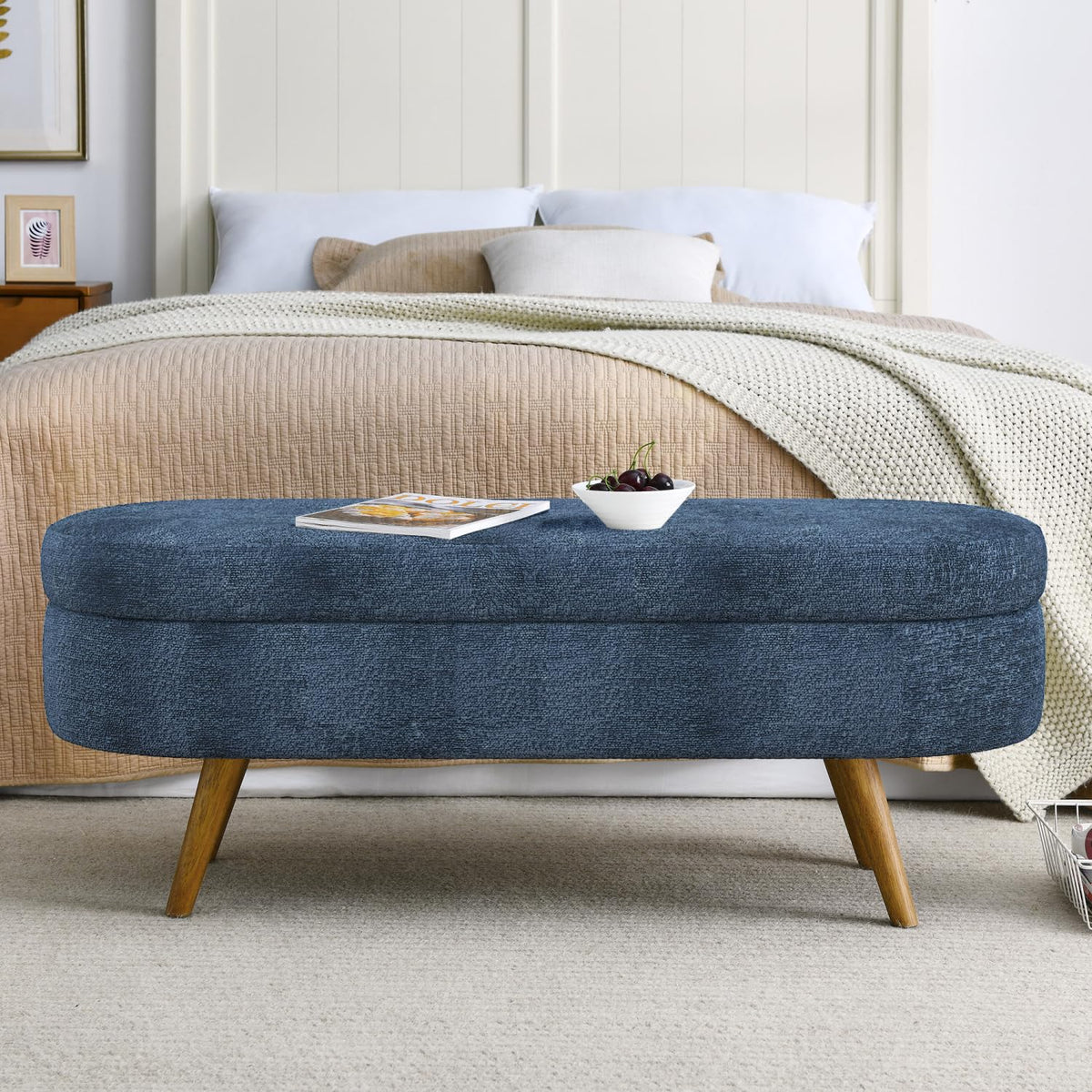 Oval Storage Bench with Rubber Wood Legs C9913
