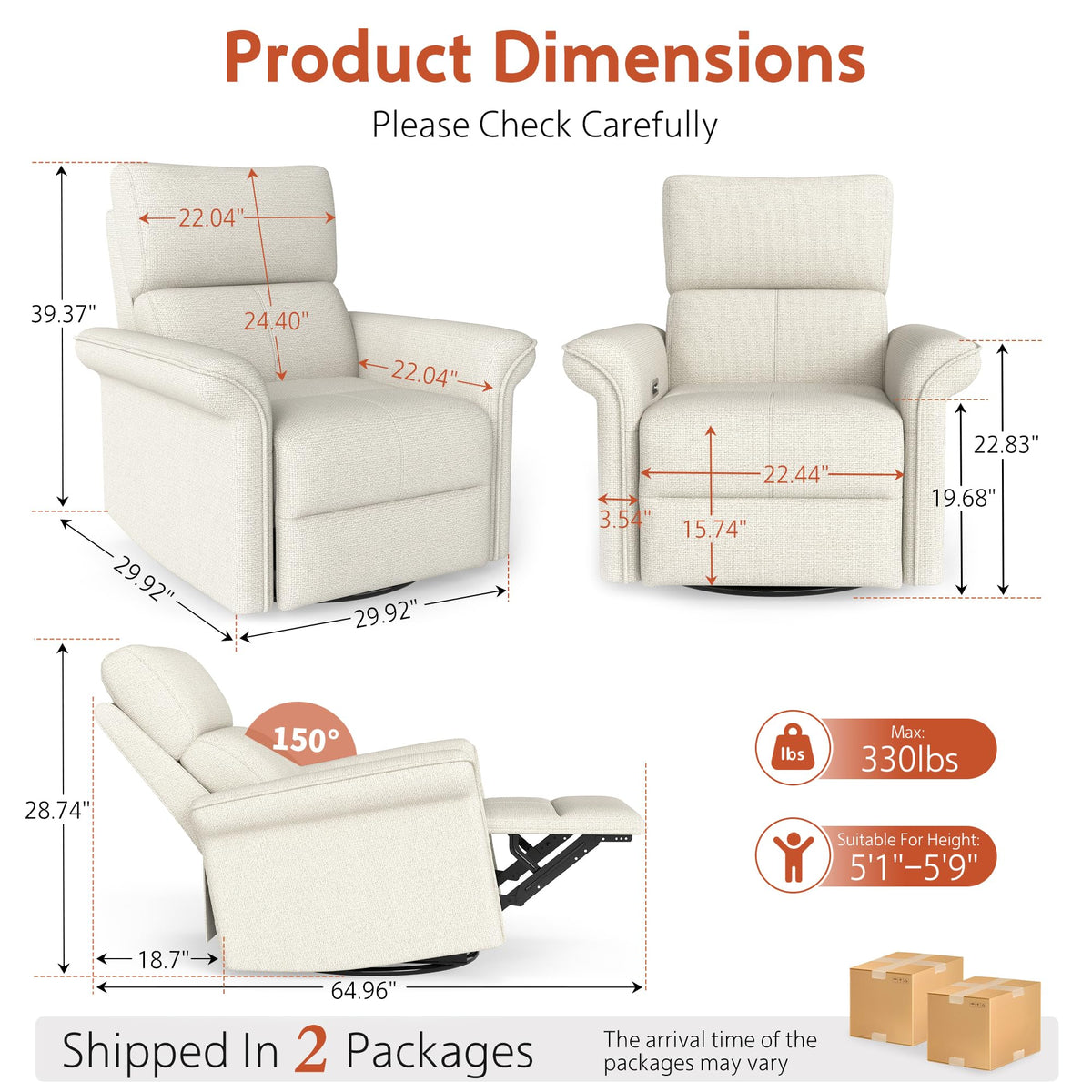 Fabric Light Gray Swivel Rocker Recliner Chair D237