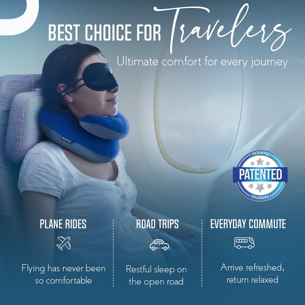 Soft Adjustable Travel Neck Pillow with Carry Bag I184376