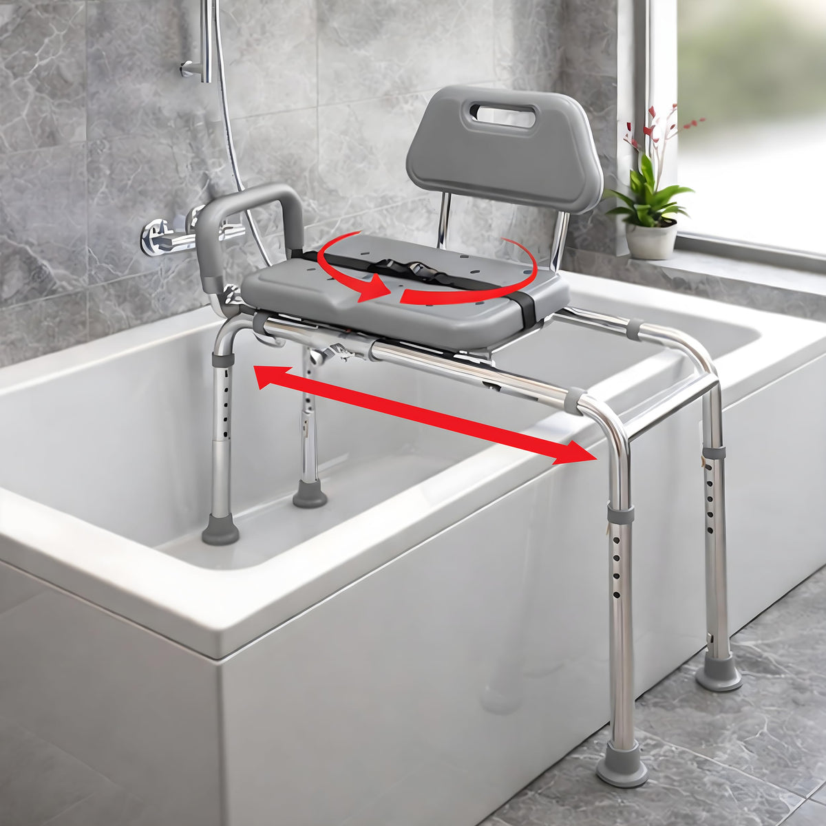 Sliding Shower Chair Bath Transfer Bench with Swivel Padded Seat Q363632