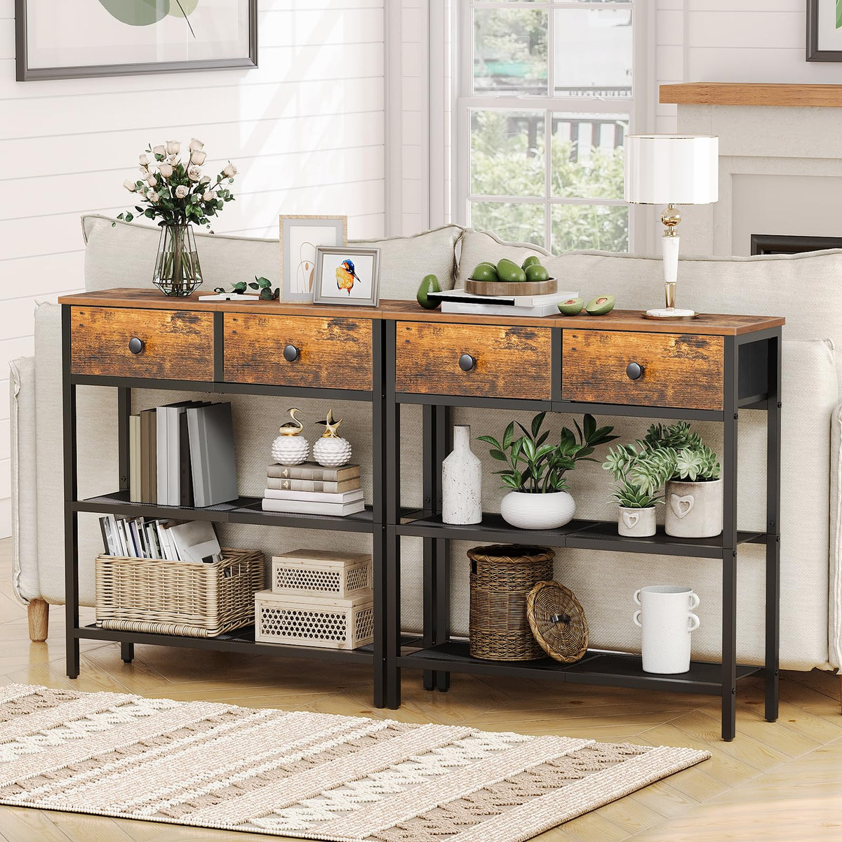 29.5" Narrow Console Table with 2 Fabric Drawers L959881
