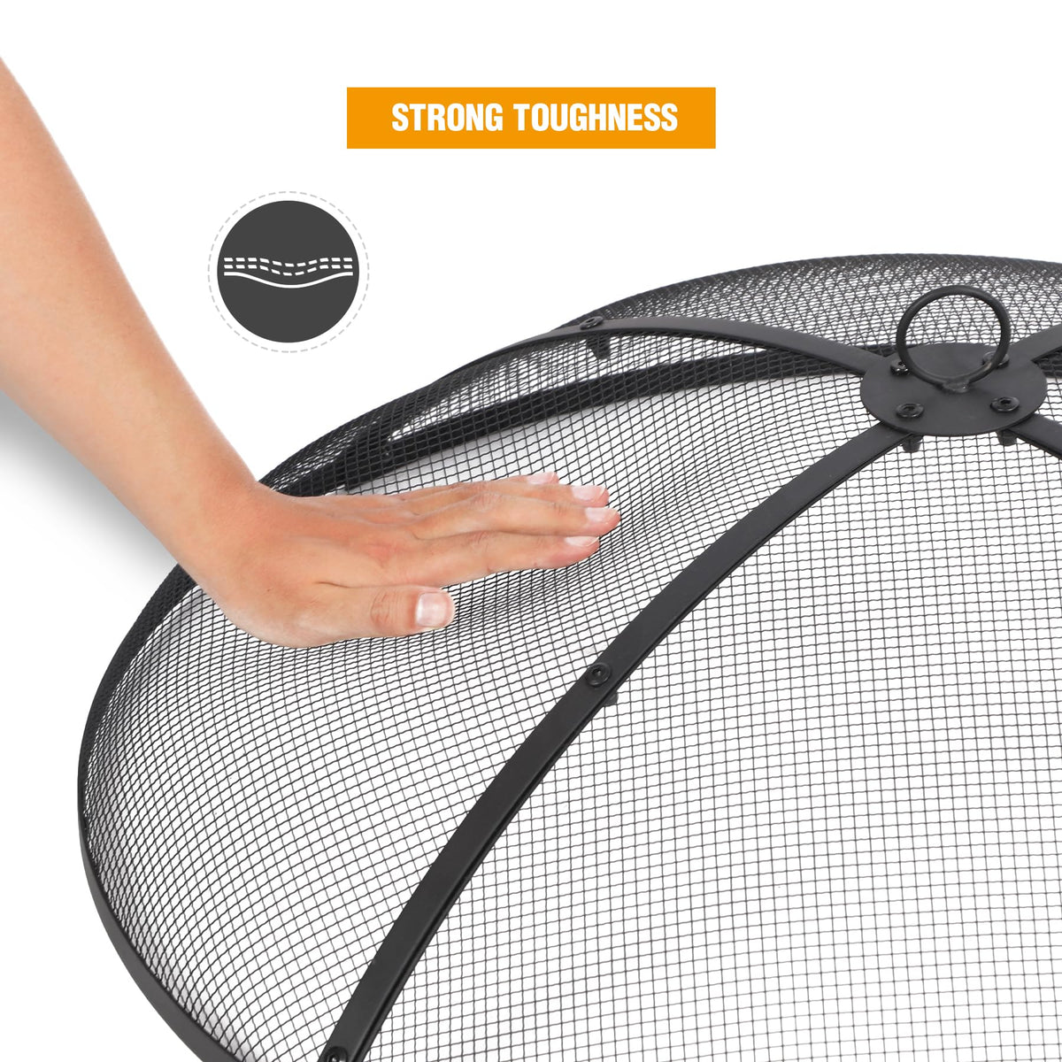 30 Inch Round Metal Fire Pit Spark Screen with Handle & Poker J291