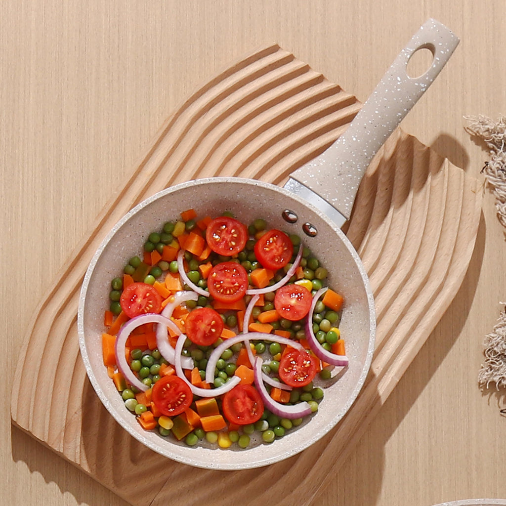 13-Piece Beige Marble Coated Non-Stick Cookware Set with Glass Lids U4201