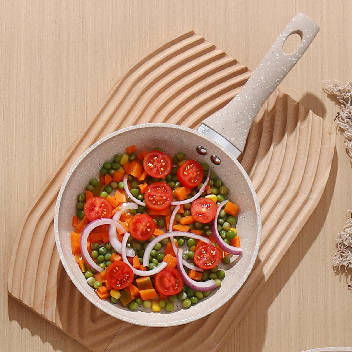 13-Piece Beige Marble Coated Non-Stick Cookware Set with Glass Lids U4201