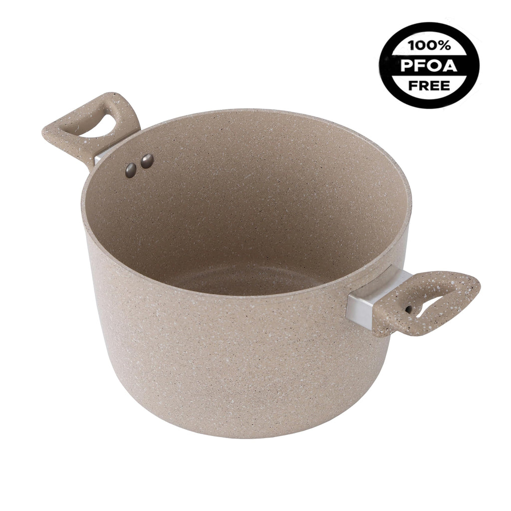13-Piece Beige Marble Coated Non-Stick Cookware Set with Glass Lids U4201