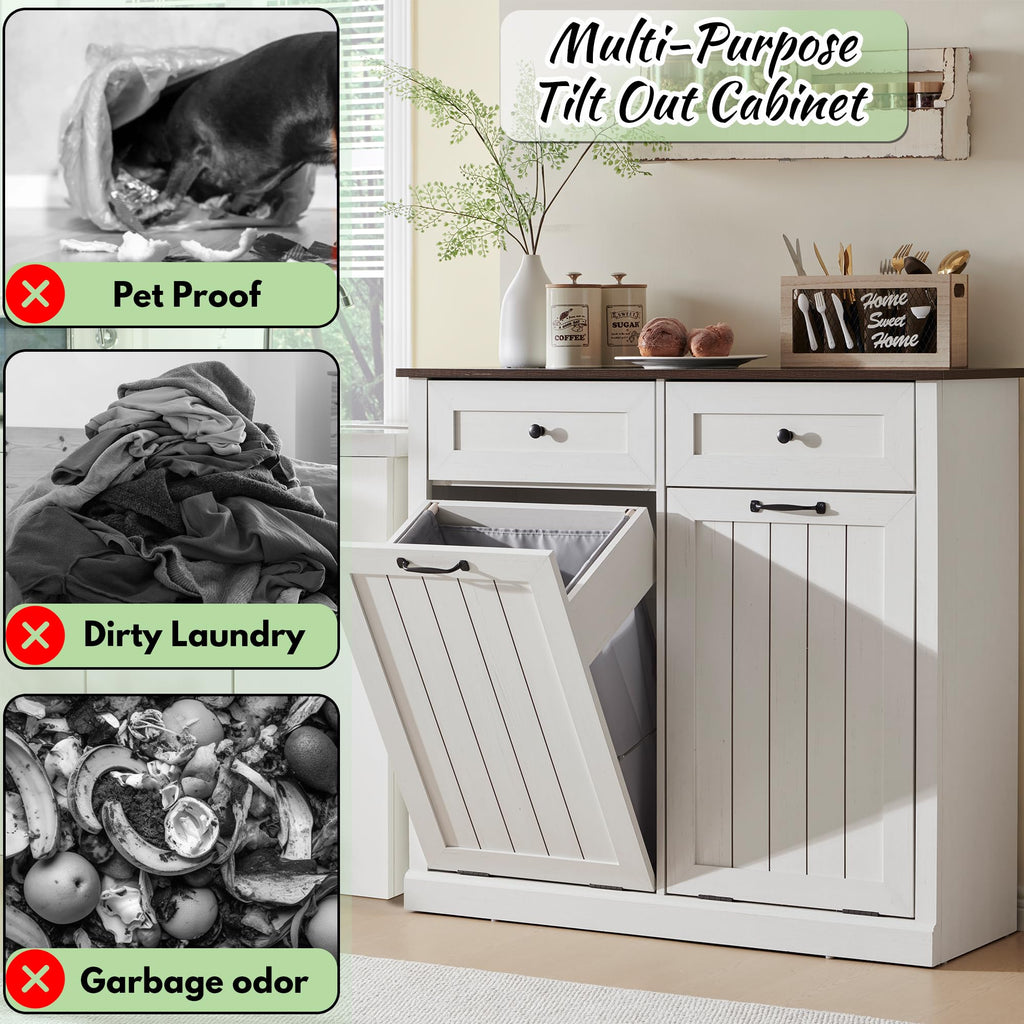 Double Tilt Out Laundry Hamper Cabinet Antique White M4108