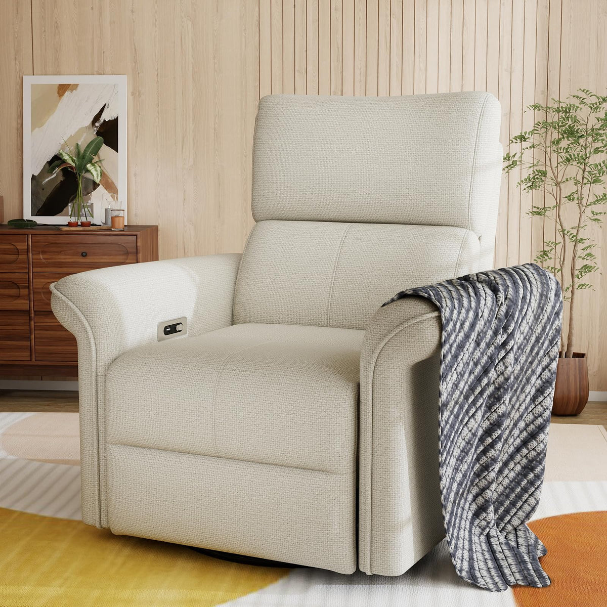 Fabric Light Gray Swivel Rocker Recliner Chair D237