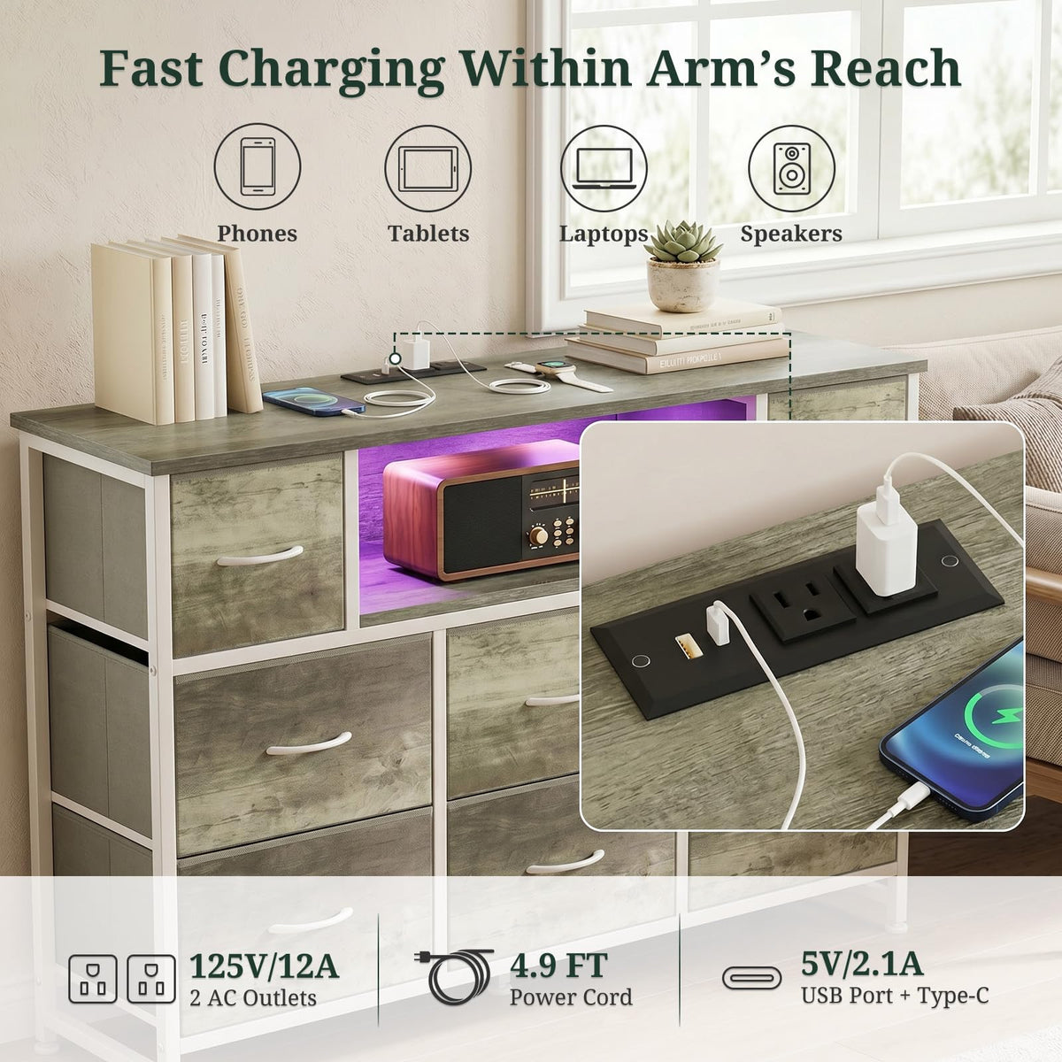 8 Drawer TV Stand with Charging Station K452