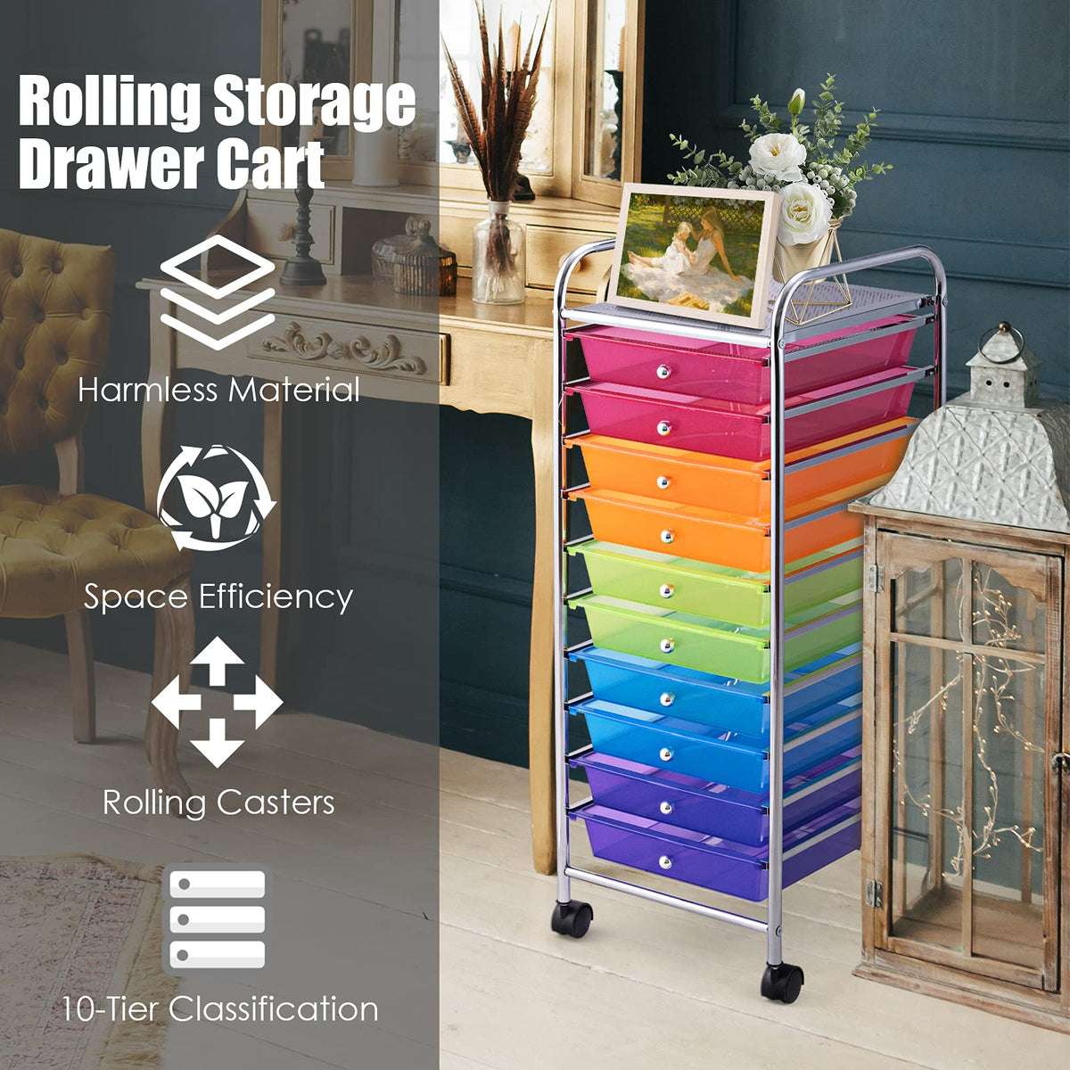 10 Drawer Rolling Storage Cart with Wheels F927