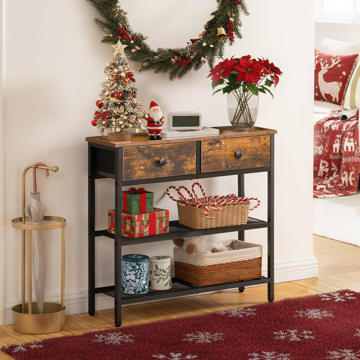 29.5" Narrow Console Table with 2 Fabric Drawers L959881