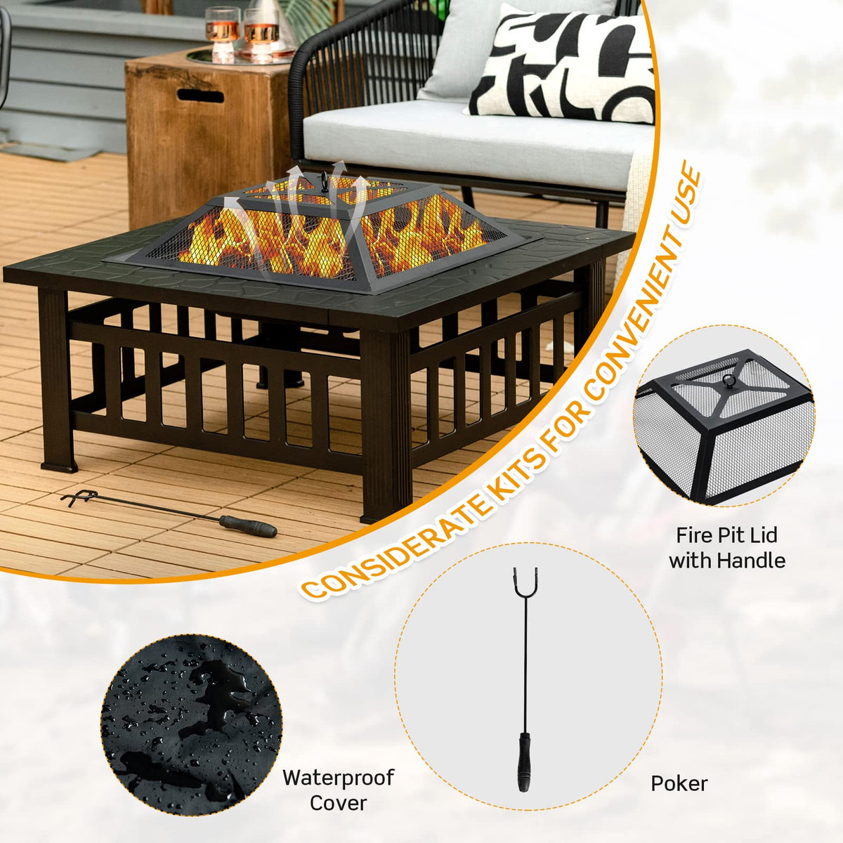 32 Inch Square Steel Wood Burning Fire Pit L71430