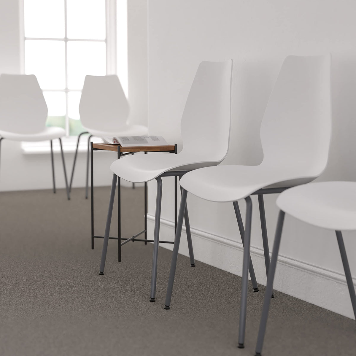 White Plastic Stacking Chairs Set of 5 W834