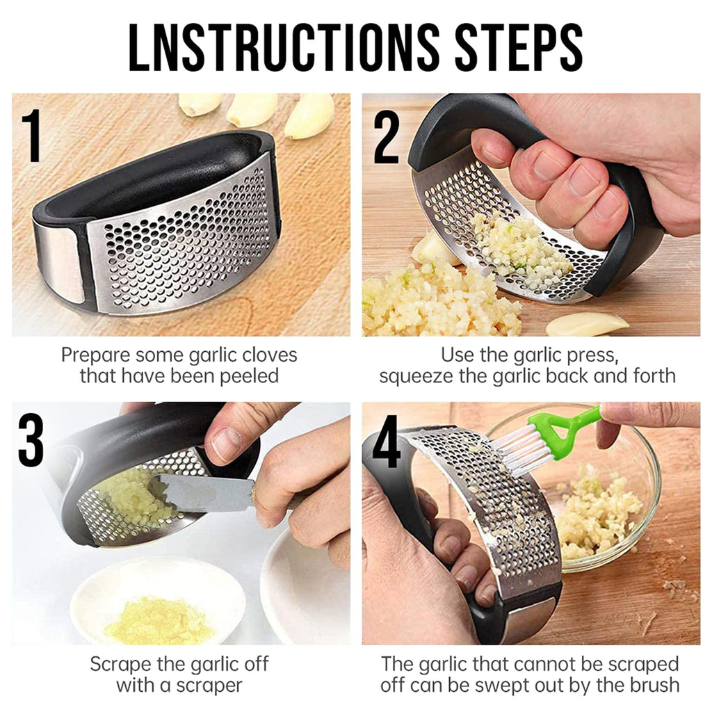 Stainless Steel Garlic Press Rocker with Silicone Peeler N39434