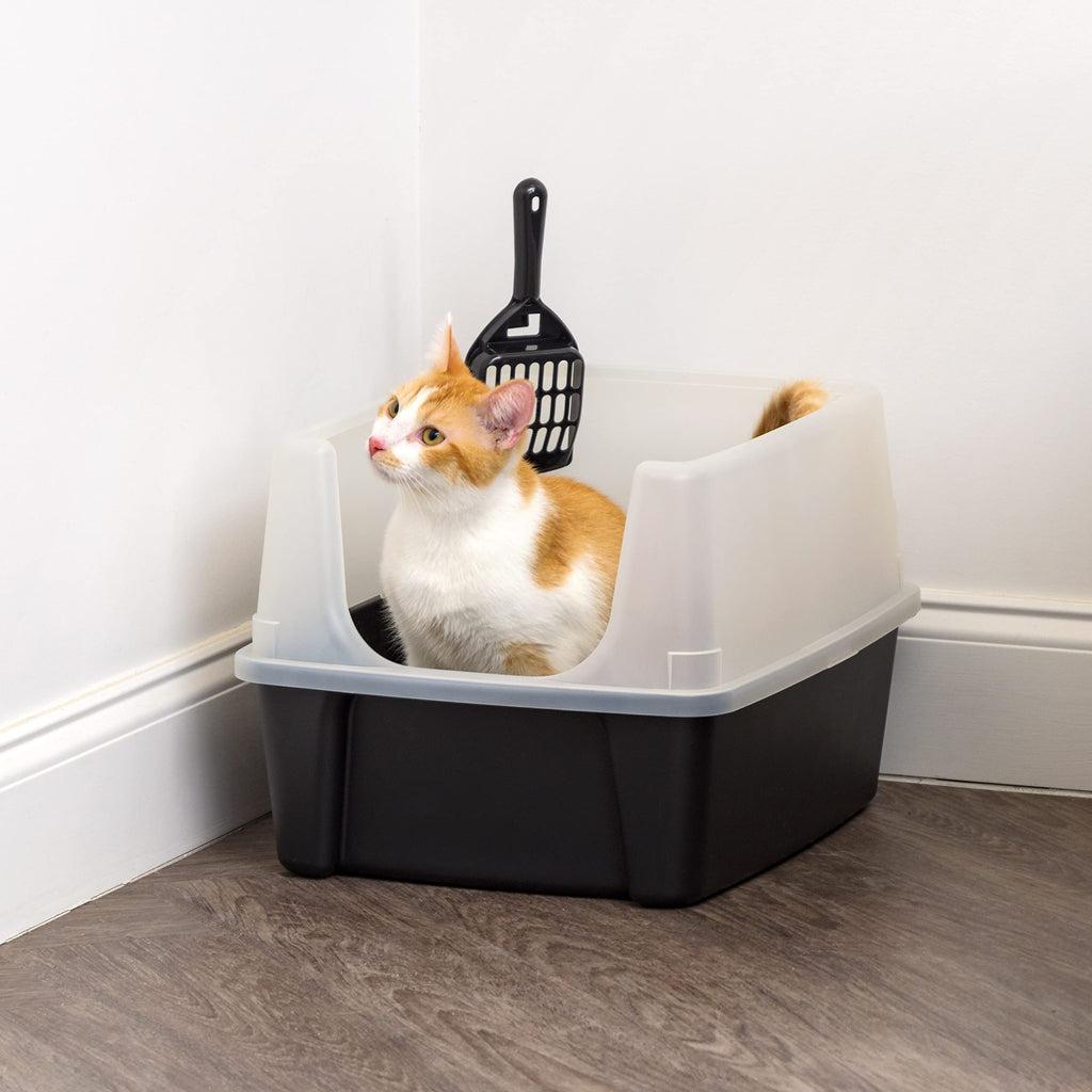 High Sided Cat Litter Box with Scatter Shield, Black H88300