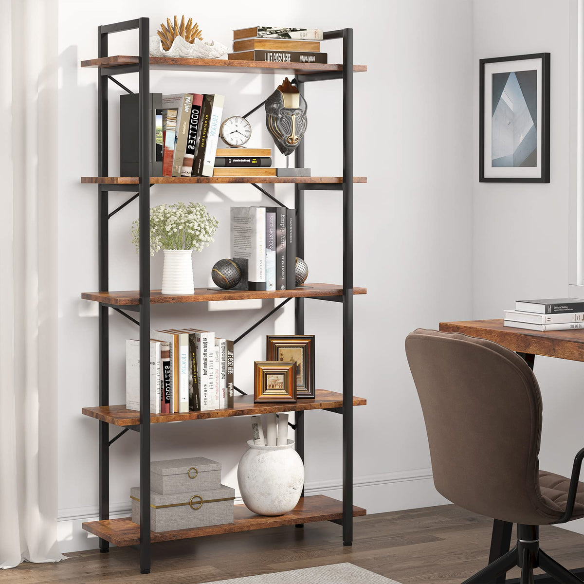 5 Tier Industrial Bookshelf with Metal Frame G8172