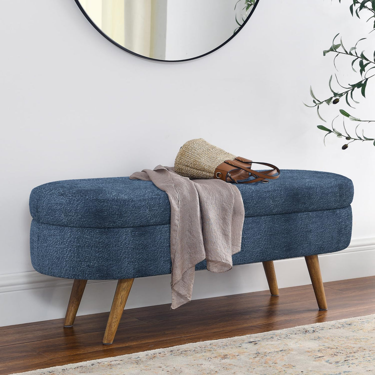 Oval Storage Bench with Rubber Wood Legs C9913