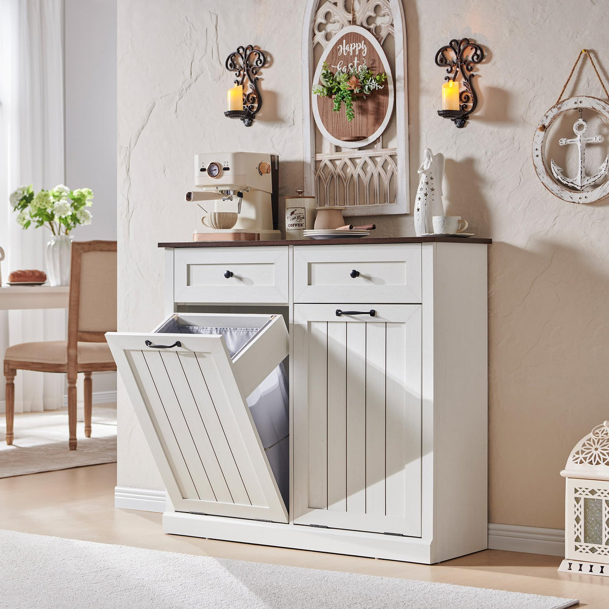 Double Tilt Out Laundry Hamper Cabinet Antique White M4108