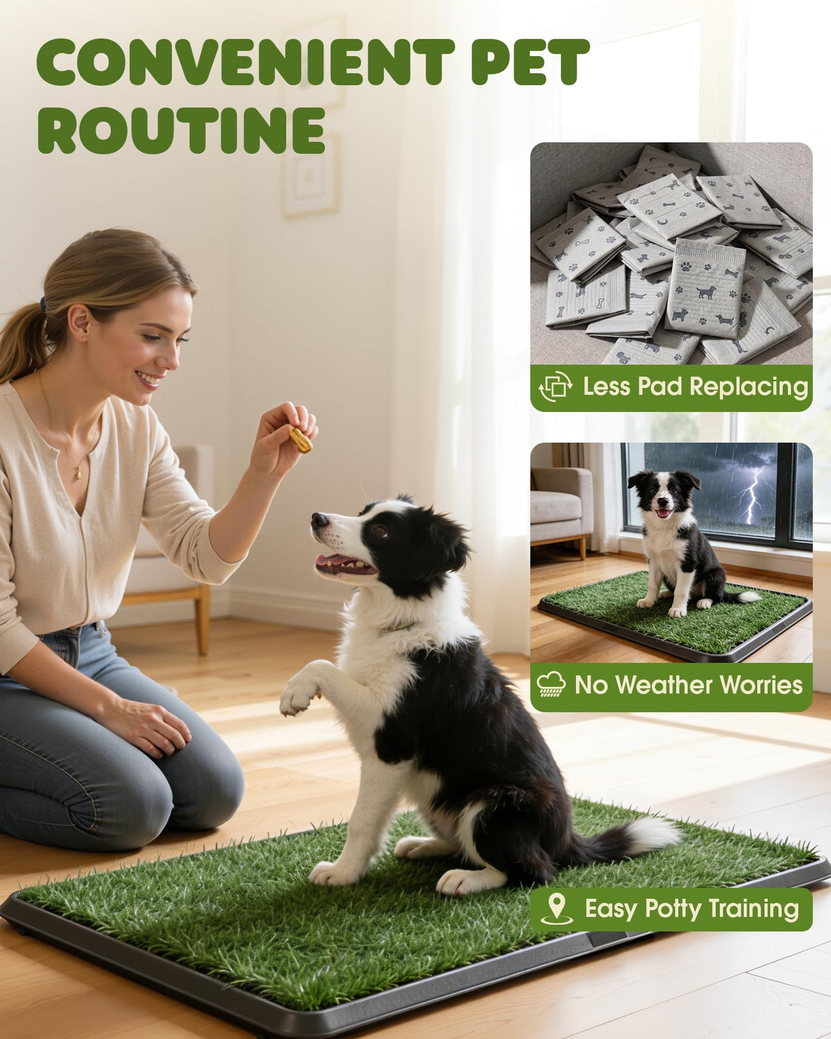 Grass Pad for Dogs Potty, 3-Layer Reusable, Washable, 30 x 20 in Q3765