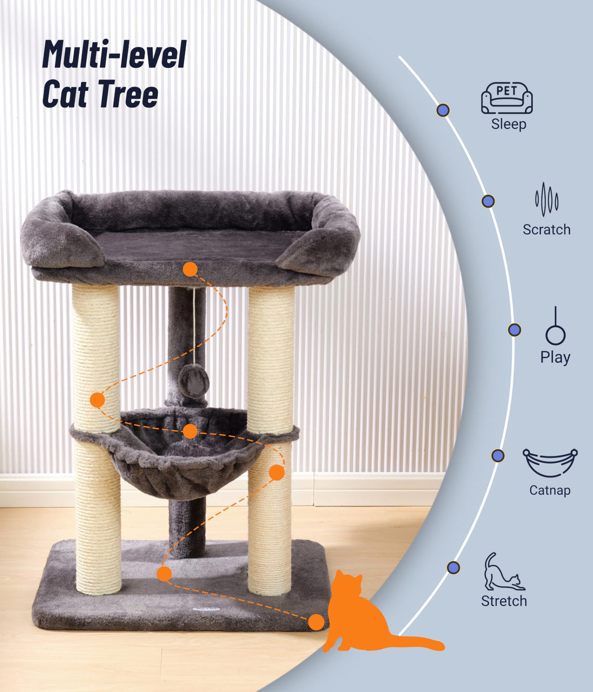 28" Cat Tree with Hammock and Removable Cover U842943