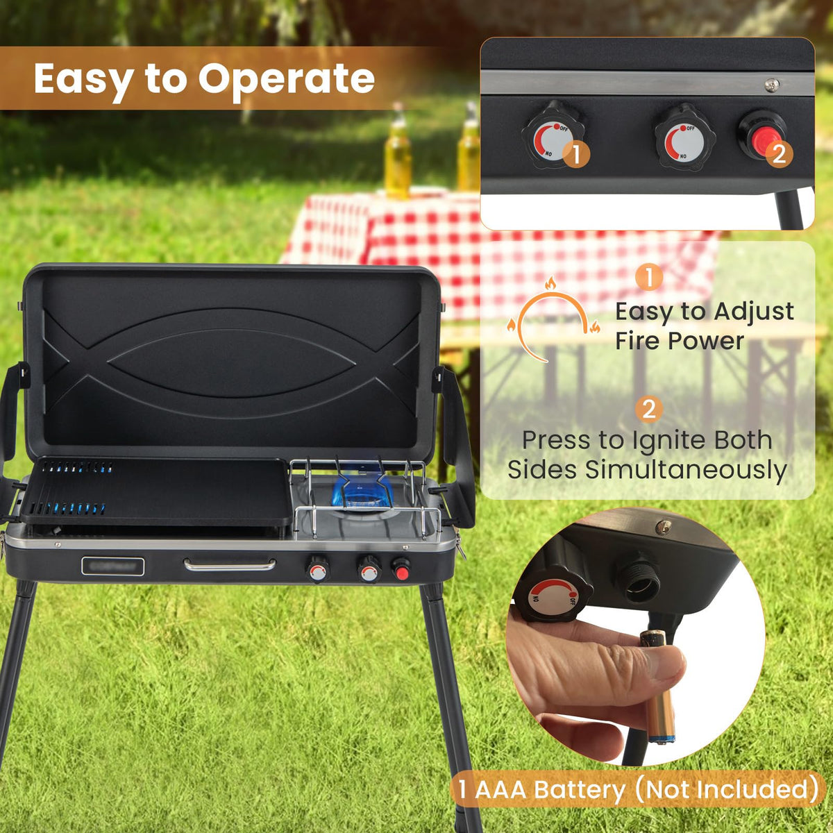 2-Burner Camping Stove with Removable Leg Stand E3776