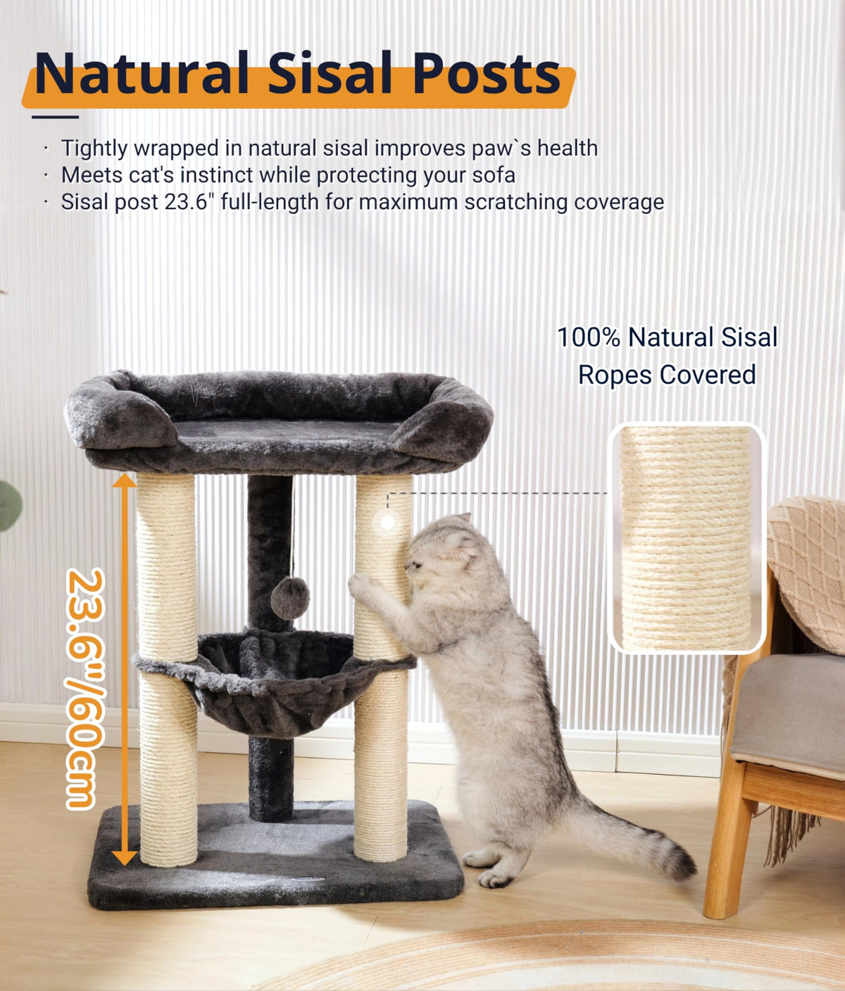 28" Cat Tree with Hammock and Removable Cover U842943