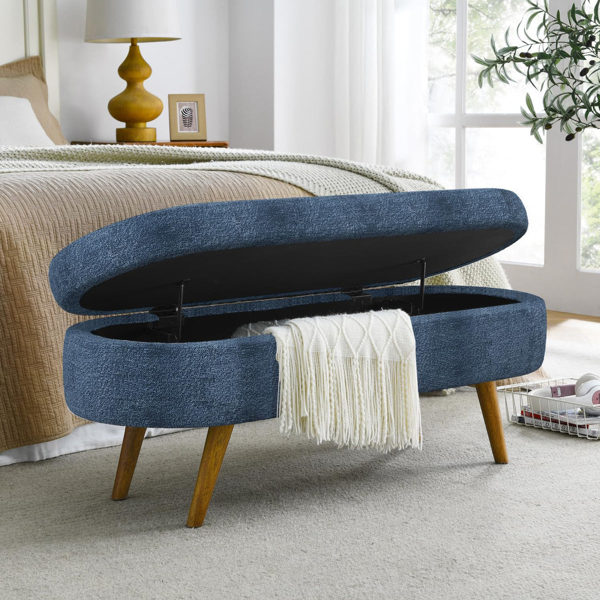 Oval Storage Bench with Rubber Wood Legs C9913