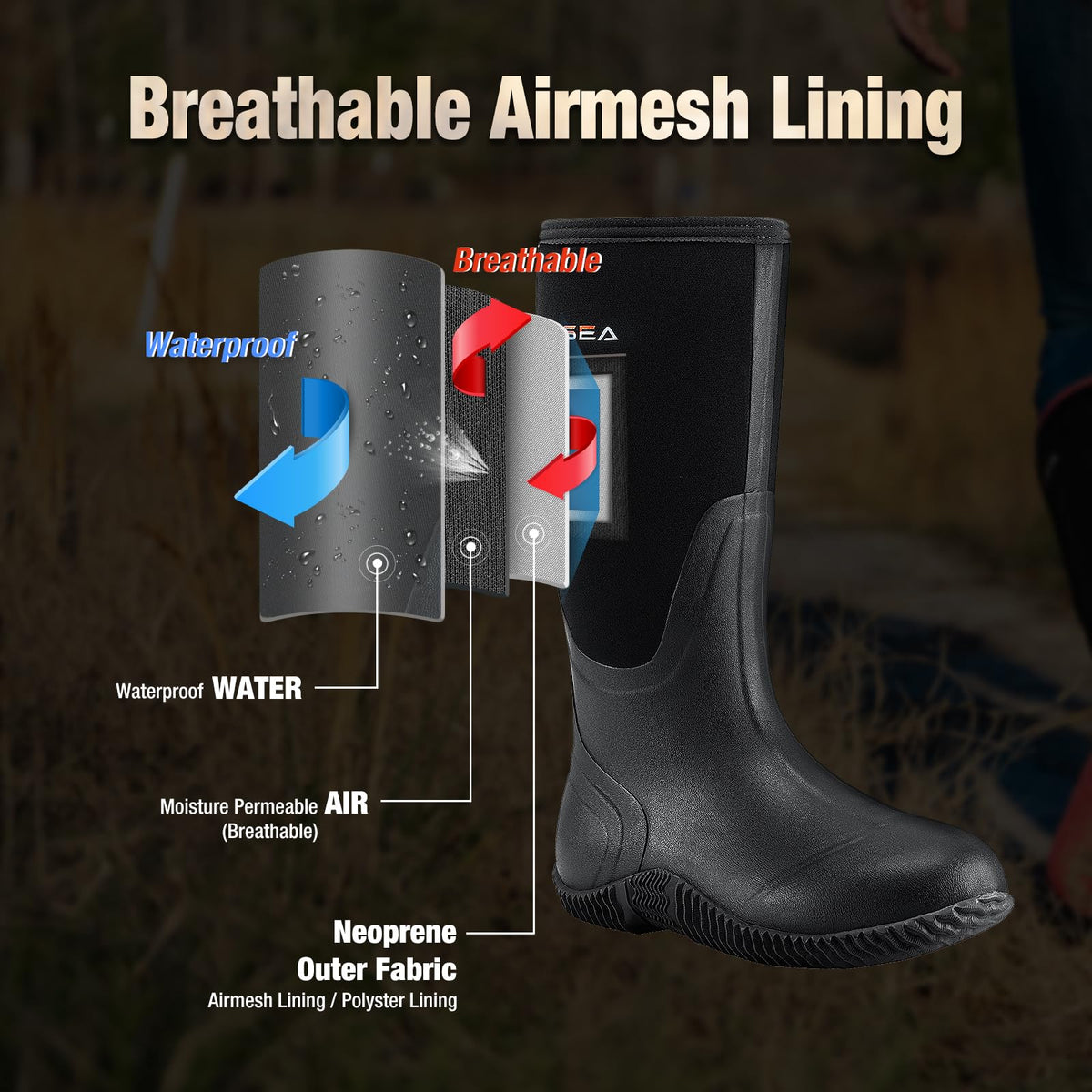 Women's Waterproof Insulated Neoprene Rubber Rain Boots O2866
