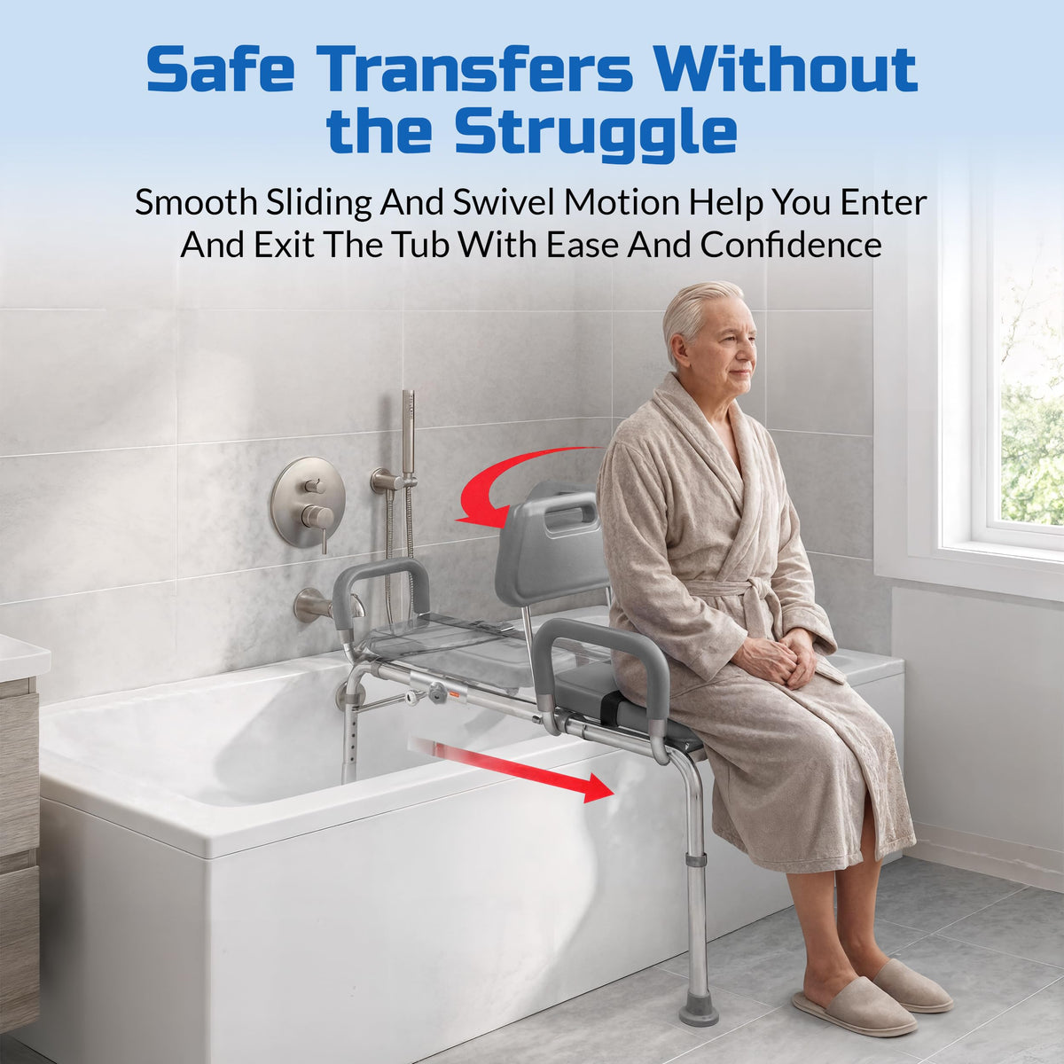 Sliding Shower Chair Bath Transfer Bench with Swivel Padded Seat Q363632