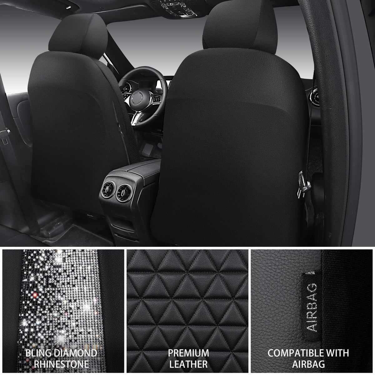 Black Leather Car Seat Covers Full Set U847