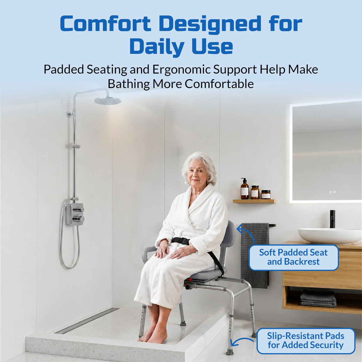 Sliding Shower Chair Bath Transfer Bench with Swivel Padded Seat Q363632