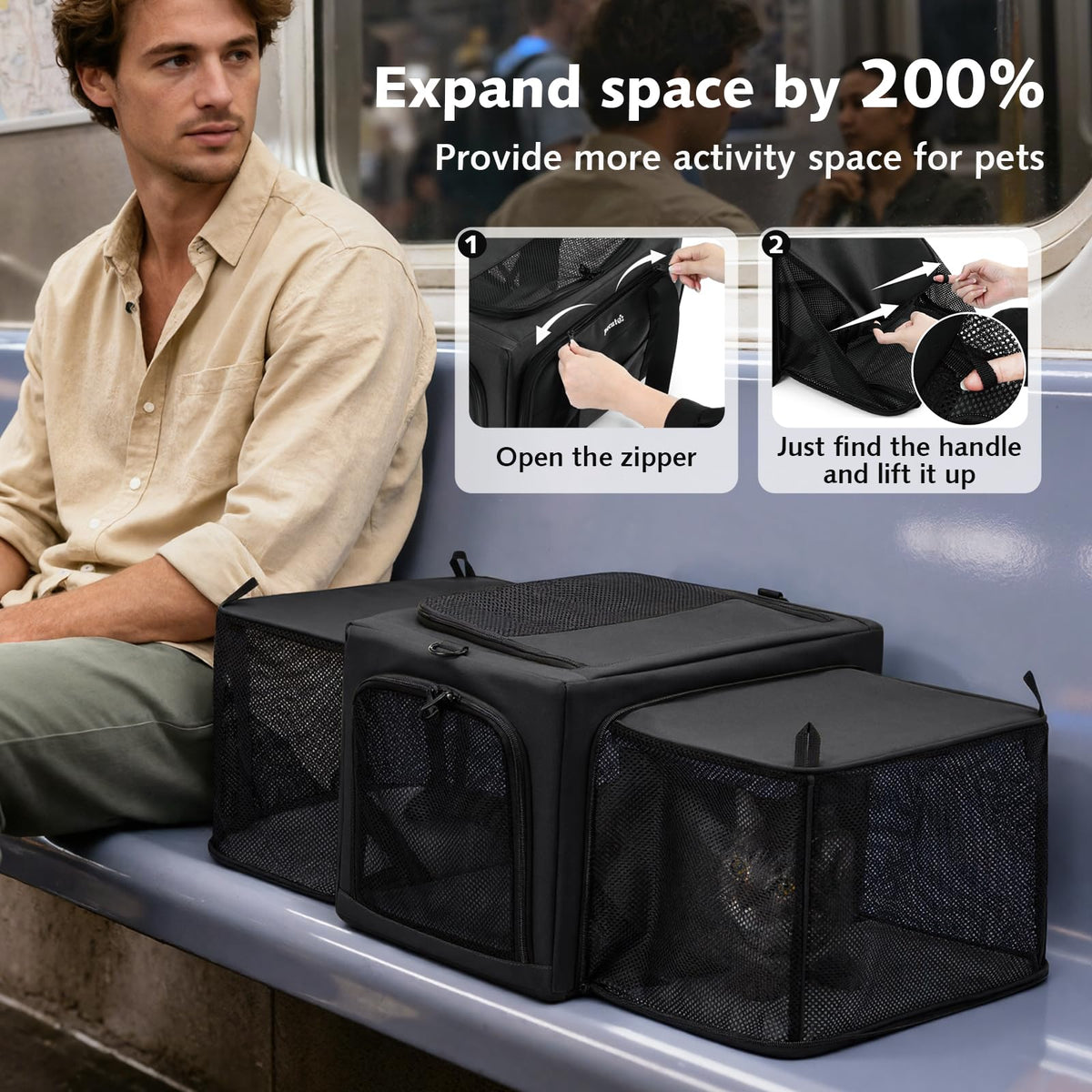Expandable Dark Gray Cat Carrier C2283