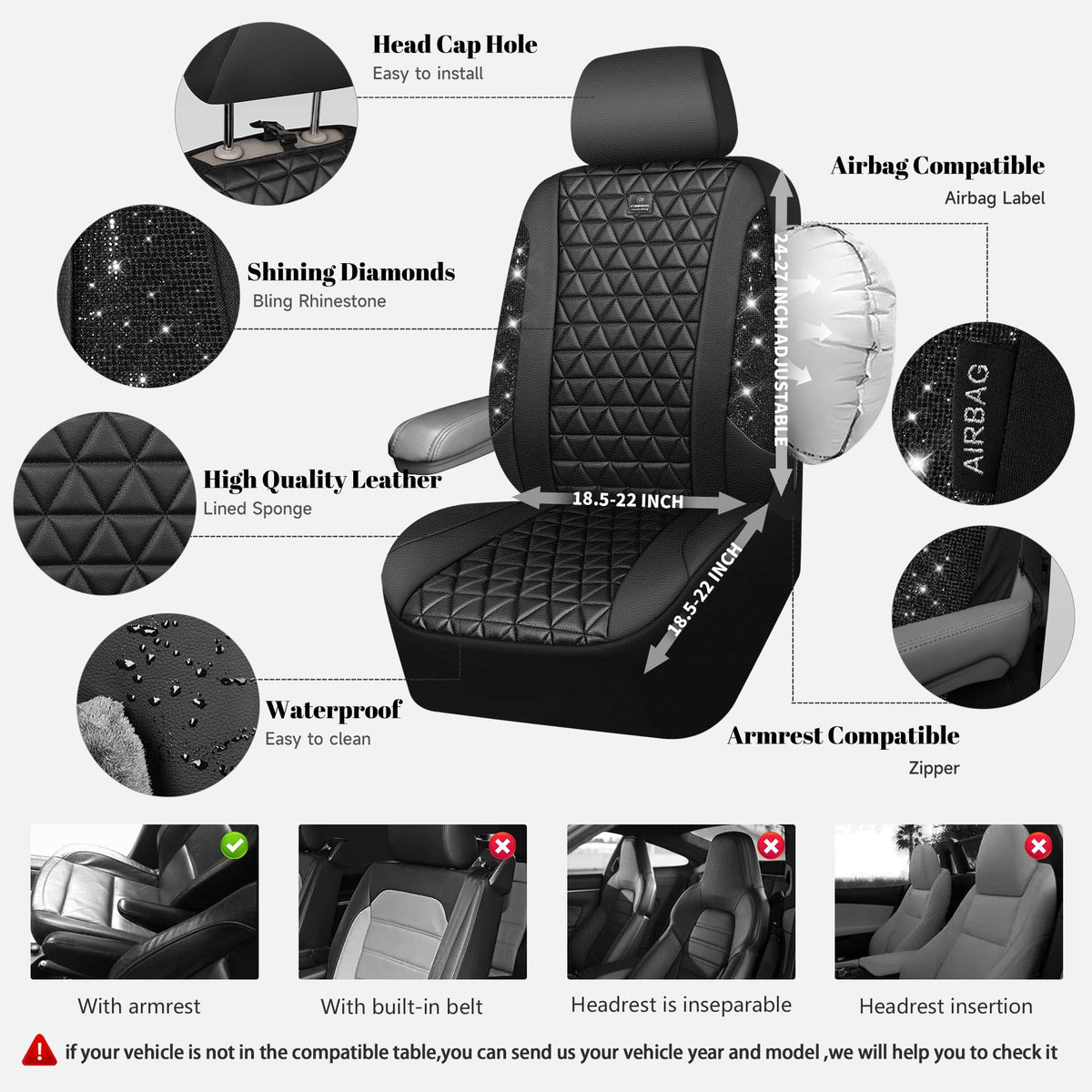 Black Leather Car Seat Covers Full Set U847