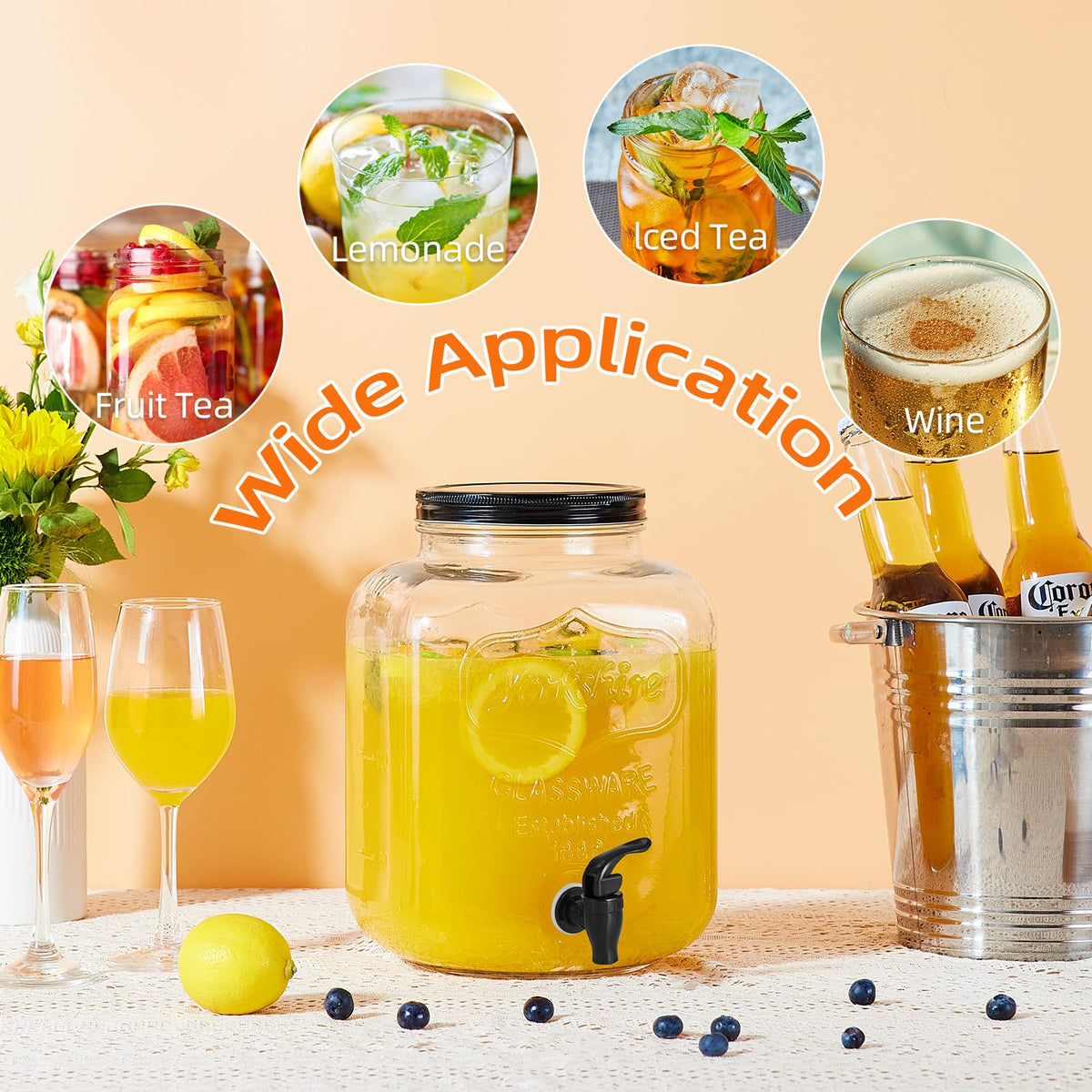 2pcs 1.5 Gallon Glass Drink Dispenser with Metal Stand G57631